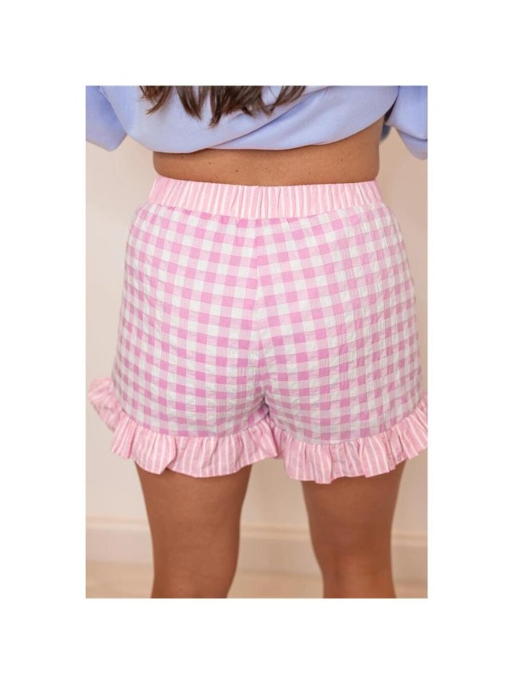 Gingham Ruffle Hem Shorts - Picture 2 of 11